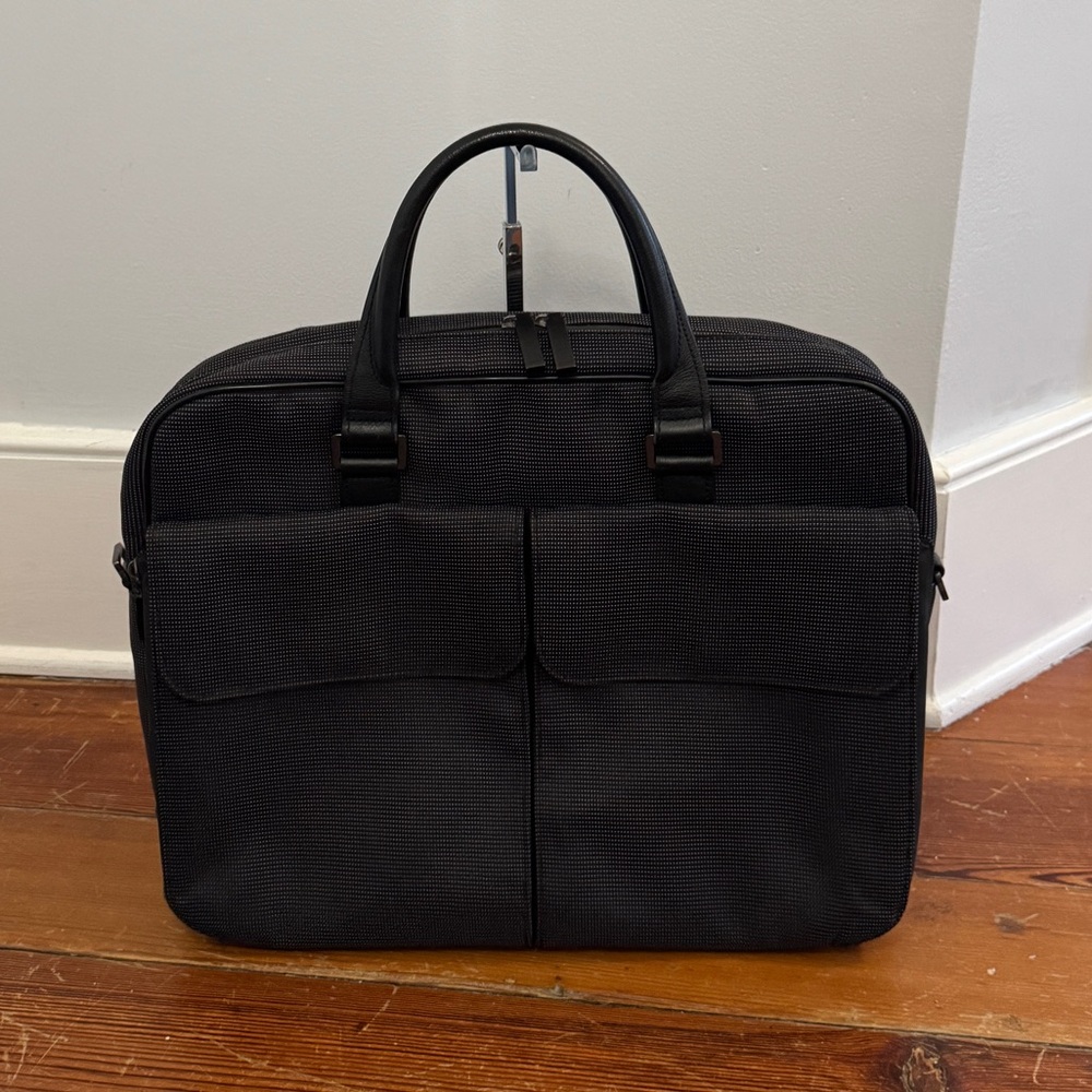 Dunhill Black Leather Dark Gray Canvas Business Bag Briefcase Men Tech Sleeve